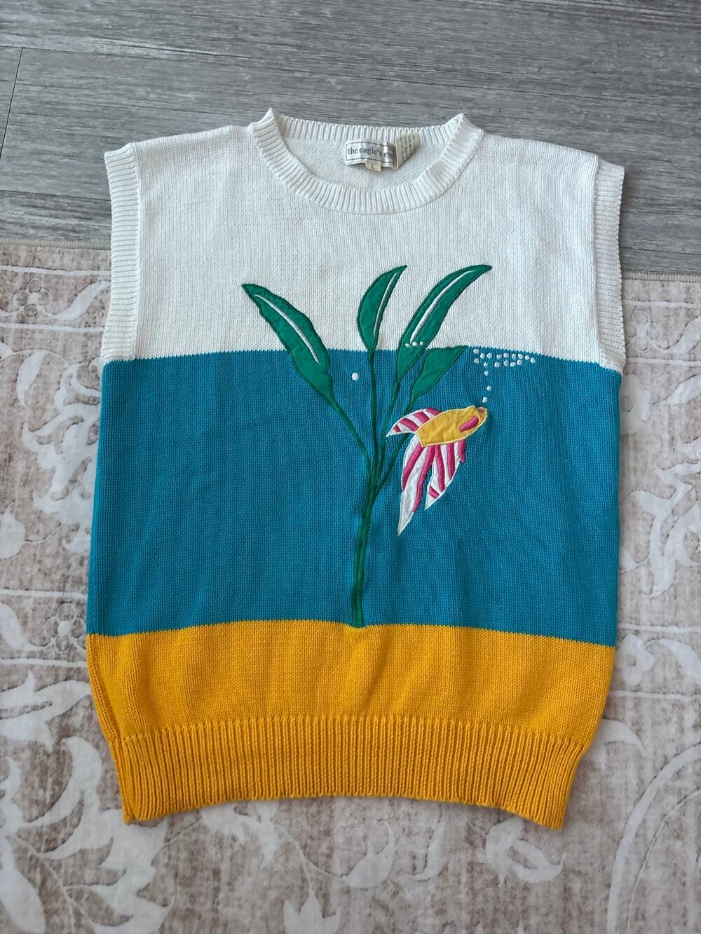 Vintage Eagle's Eye Hand Knit Fish Sweater Vest